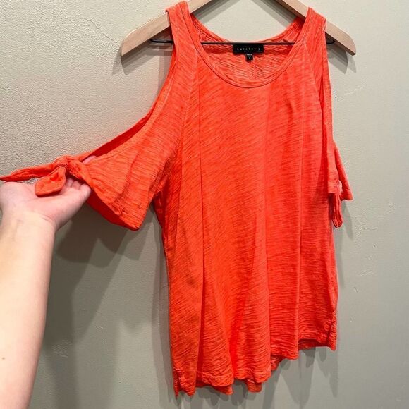Sanctuary Lou Lou Bright Orange/Pink Cold Shoulder Top - Size: Small - Picture 4 of 8